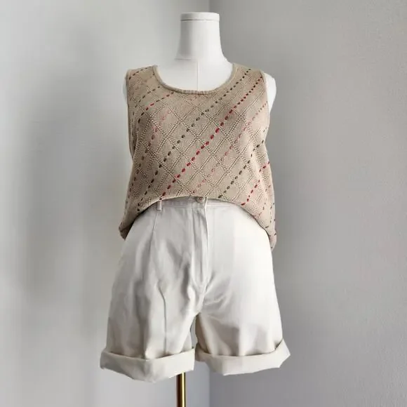 Vintage Y2K Liz Claiborne Tan Cotton Knit Running Stitch Sleeveless Tank Top M L - Picture 9 of 9